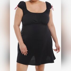 NWT! Cosmic Aura Black With Red Rose Empire Waisted Mini Dress - Plus Size 1X